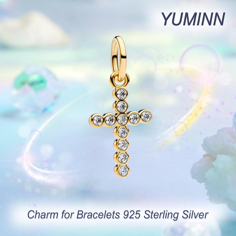 YUMINN سحر فضة استرلينية 925 للأساور، سحر الحب والقلب، خرز متدلي من زهور الكرز، مجوهرات للنساء - Image 1